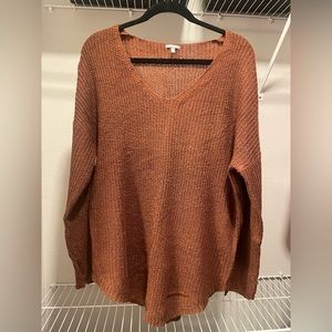 casual brown v-neck sweater